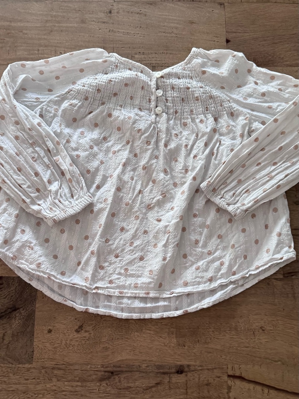 Zara Girls White swiss Dot Peasant smock Blouse Neutral Polka Dot sz 4-5 years